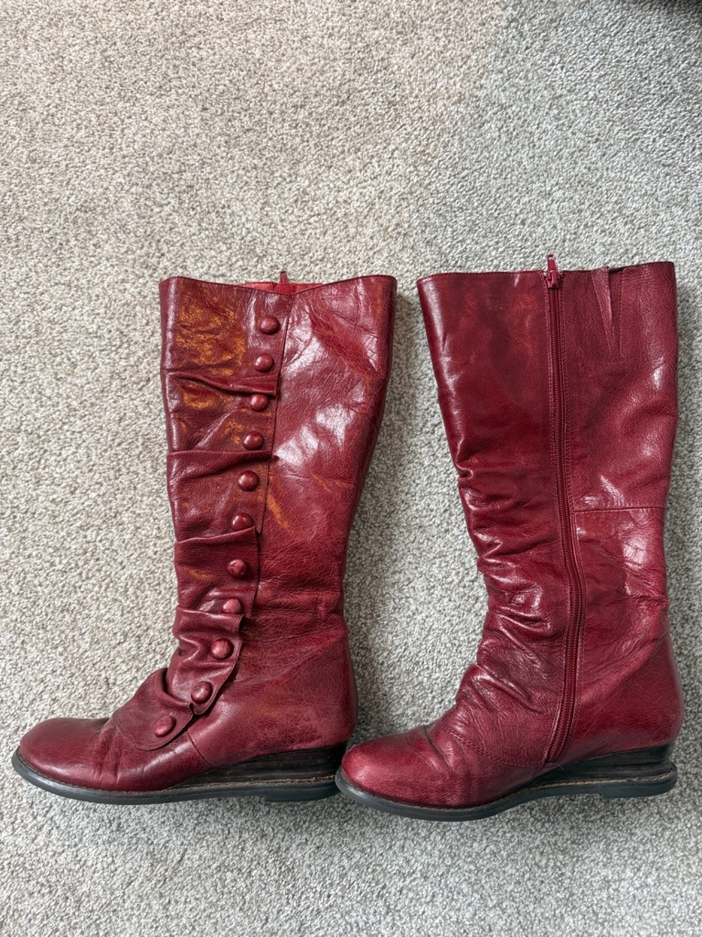 Miz Mooz Burgundy Red Button-Side Leather Mid-Calf Boots